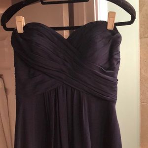 Navy blue strapless long dress
